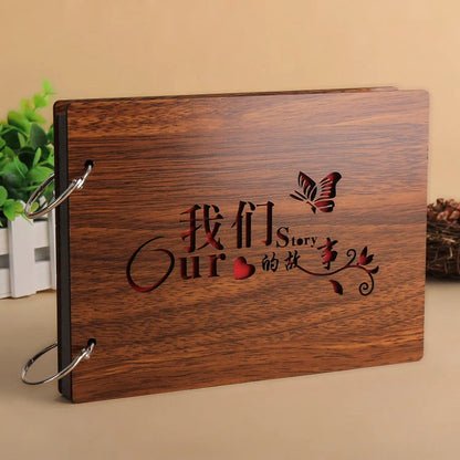 Handmade 8-inch wood cover photo album with customisable styles for memory keeping