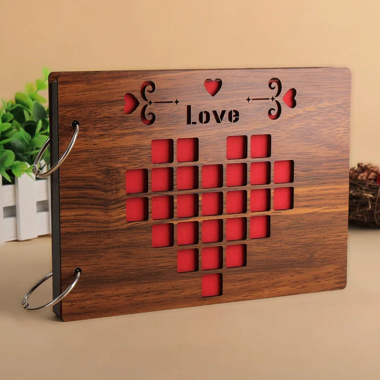 Handmade 8-inch wood cover photo album with customisable styles for memory keeping