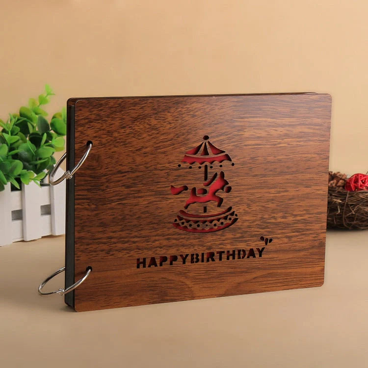 Handmade 8-inch wood cover photo album with customisable styles for memory keeping