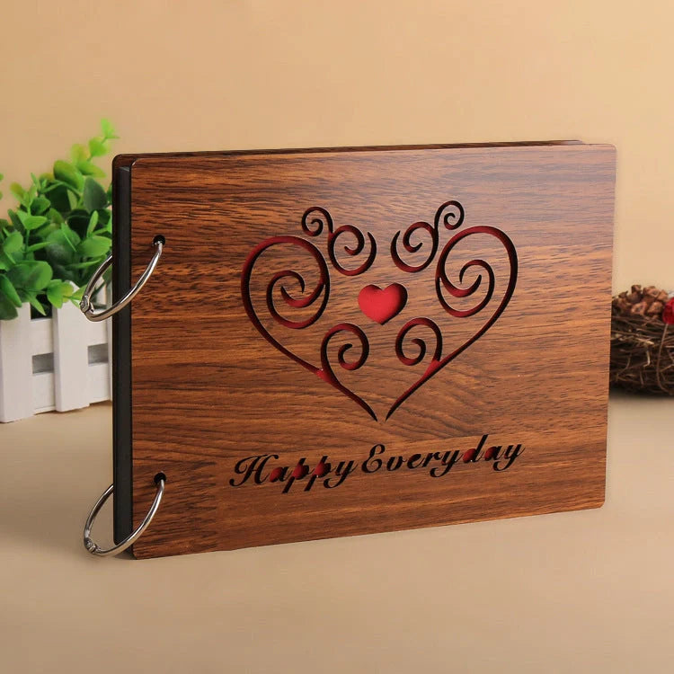 Handmade 8-inch wood cover photo album with customisable styles for memory keeping