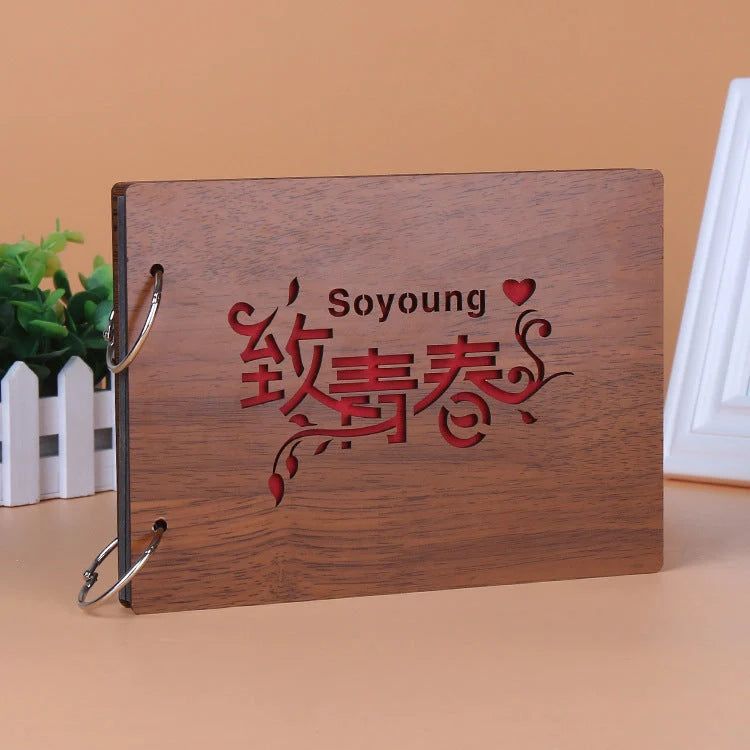 Handmade 8-inch wood cover photo album with customisable styles for memory keeping