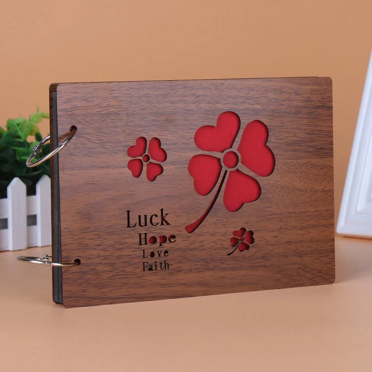 Handmade 8-inch wood cover photo album with customisable styles for memory keeping