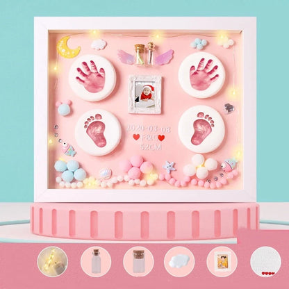 DIY Baby Hand and Foot Print Clay Souvenir Frame with Metal Accents
