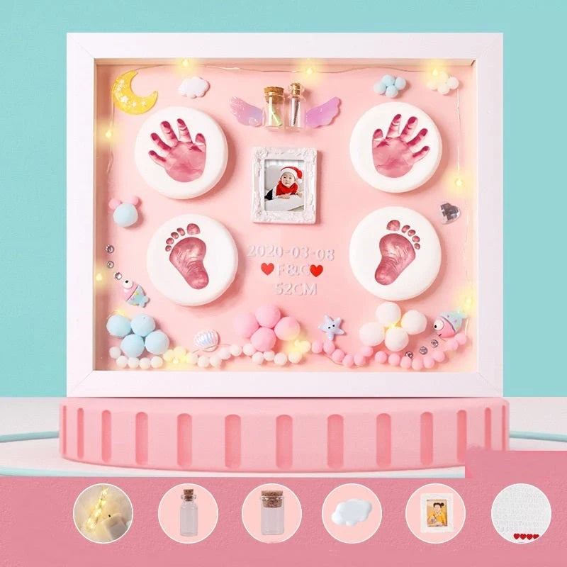 DIY Baby Hand and Foot Print Clay Souvenir Frame with Metal Accents