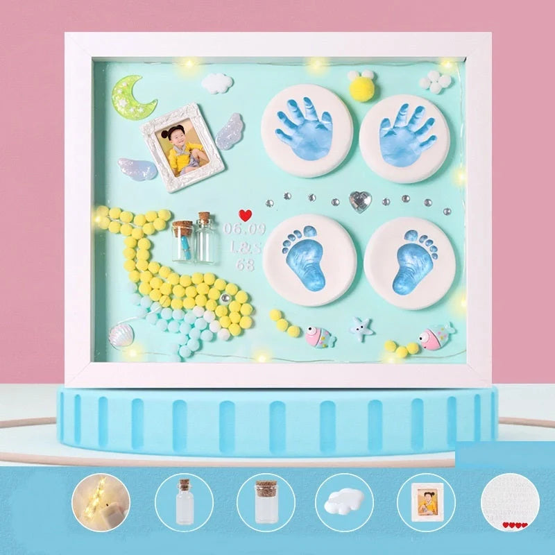 DIY Baby Hand and Foot Print Clay Souvenir Frame with Metal Accents