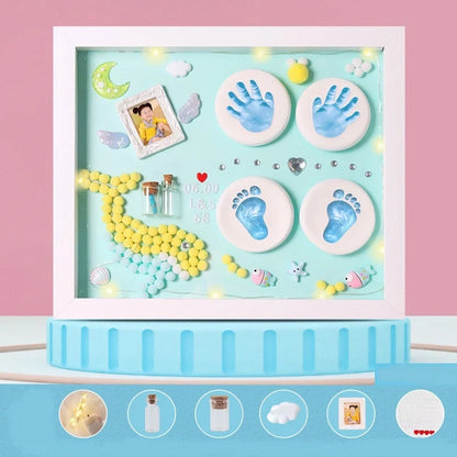 DIY Baby Hand and Foot Print Clay Souvenir Frame with Metal Accents