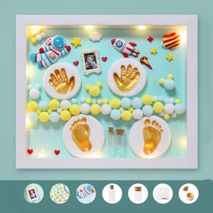 DIY Baby Hand and Foot Print Clay Souvenir Frame with Metal Accents