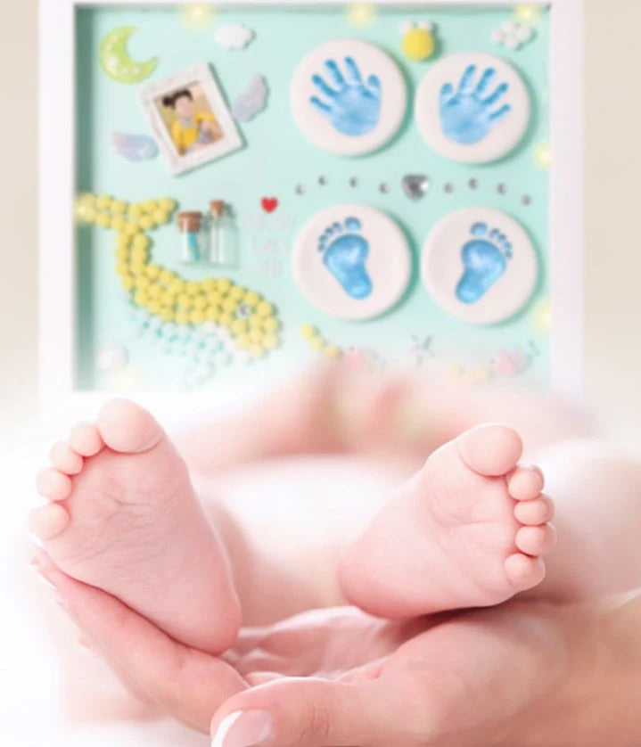 DIY Baby Hand and Foot Print Clay Souvenir Frame with Metal Accents