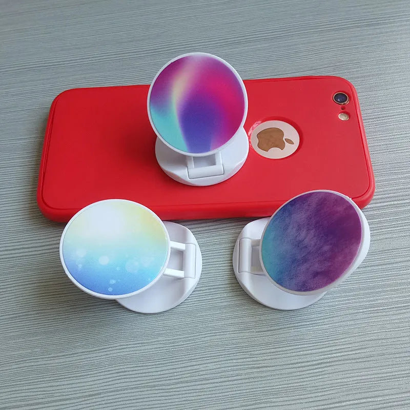 Folding mobile phone holder showing colour and style options including thermal transfer aluminium sheet version