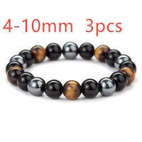 Hand-woven tiger eye stone bracelet in natural colours, showcasing unique texture and geometric design.
