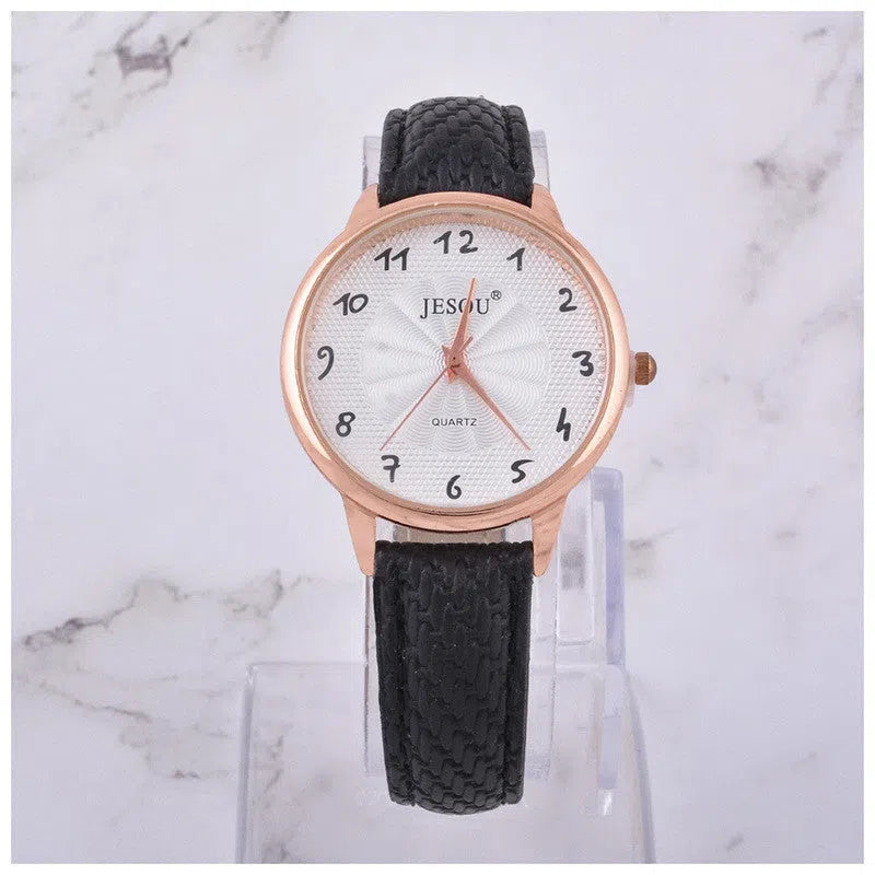 Women's 3-piece gift set with round quartz watch, sunglasses, and corsage in purple