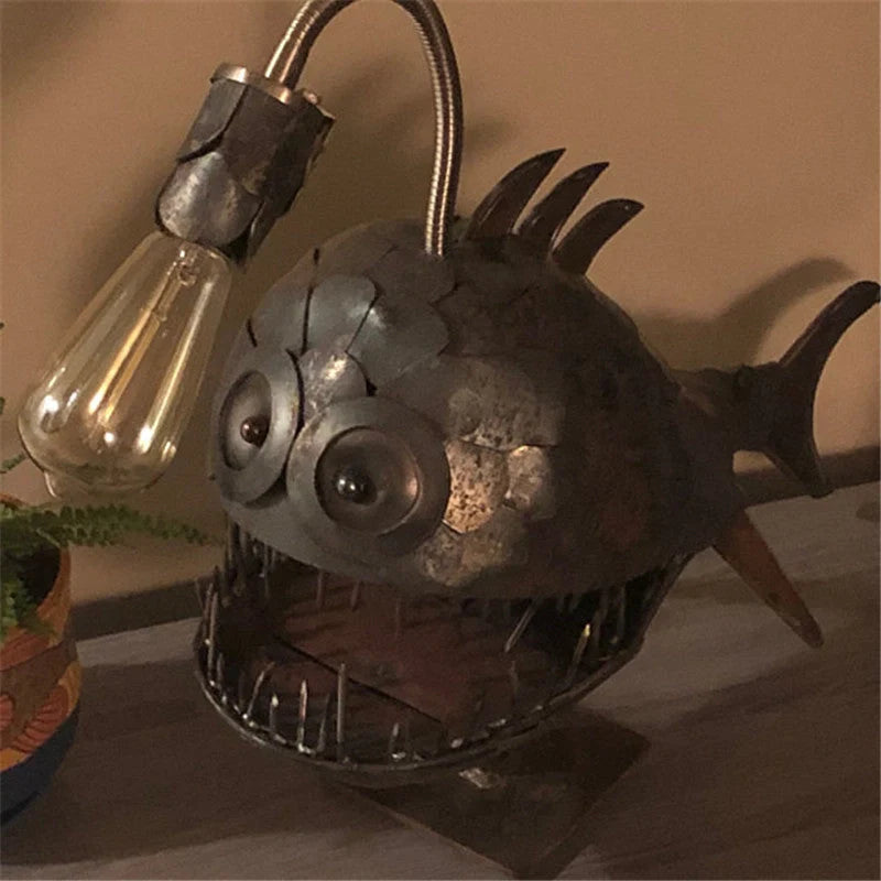 Anglerfish Lamp Floor-standing Retro Art Table Lamp with flexible head and rustic finish