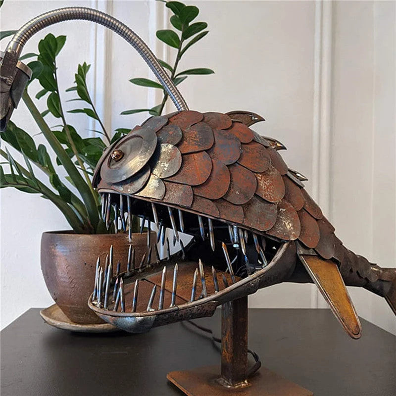 Anglerfish Lamp Floor-standing Retro Art Table Lamp with flexible head and rustic finish