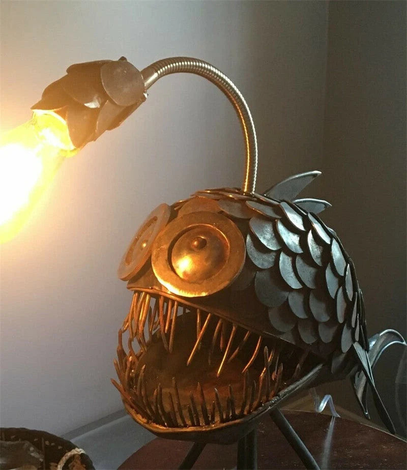 Anglerfish Lamp Floor-standing Retro Art Table Lamp with flexible head and rustic finish