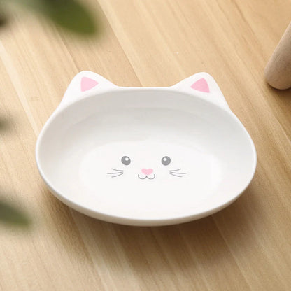 Ceramic small cat face shape pet food bowl, durable and easy to clean