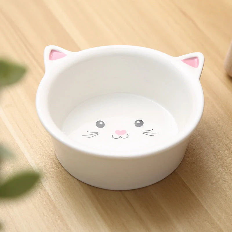 Ceramic small cat face shape pet food bowl, durable and easy to clean