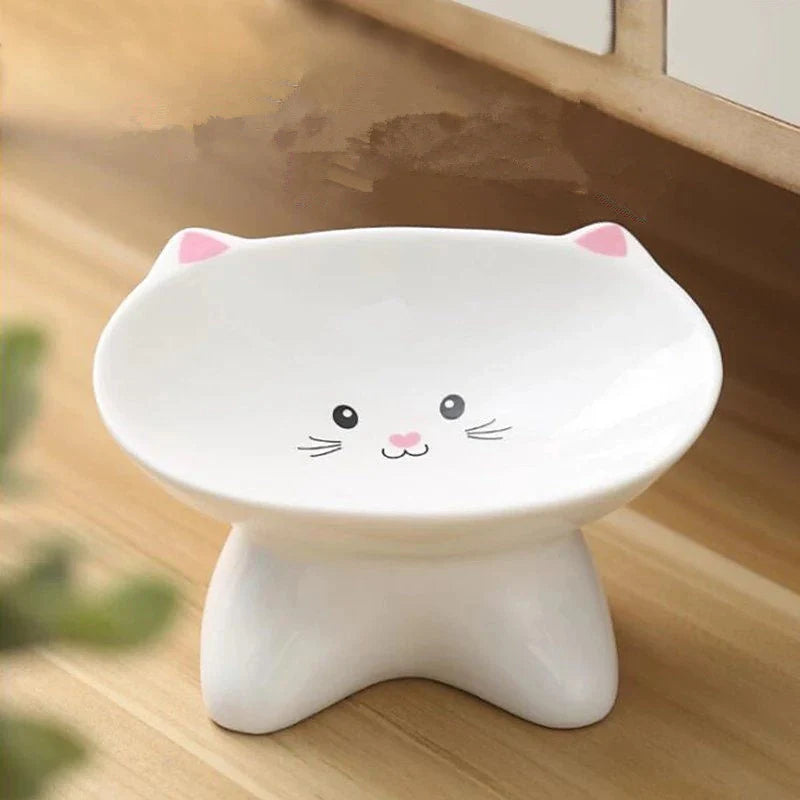 Ceramic small cat face shape pet food bowl, durable and easy to clean