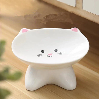 Ceramic small cat face shape pet food bowl, durable and easy to clean