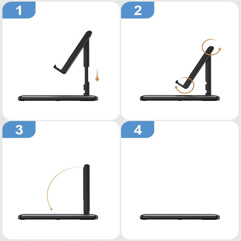 Retractable folding mobile phone stand in black, green, pink or white with adjustable height mechanism