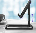 Retractable folding mobile phone stand in black, green, pink or white with adjustable height mechanism