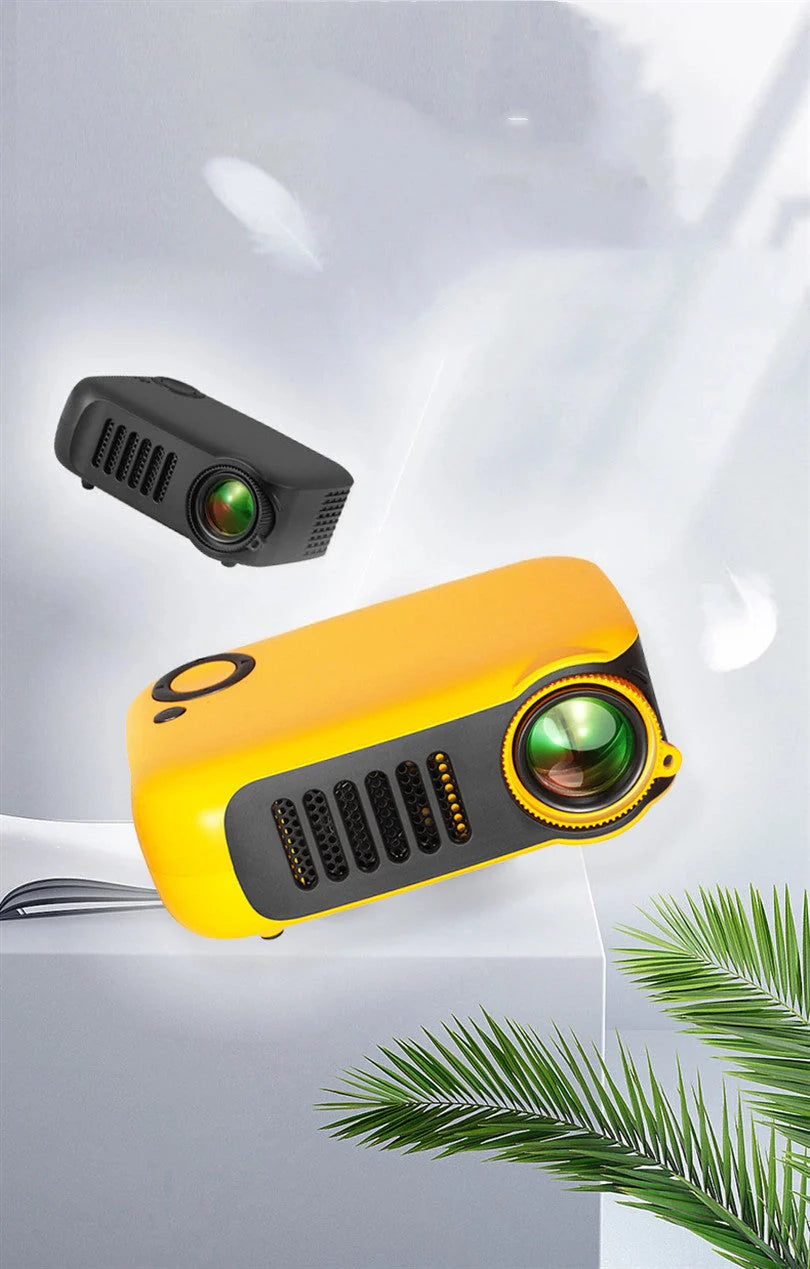 A2000 Mini Portable Smart Projector in orange, white, and black with 1080P HD and 600 lumens brightness