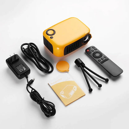 A2000 Mini Portable Smart Projector in orange, white, and black with 1080P HD and 600 lumens brightness