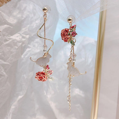 Wild Red Rose Rhinestone Tassel Earrings with 85mm drop length and sparkling accents