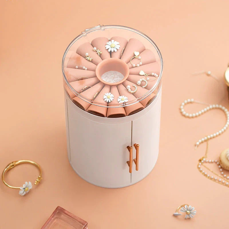 5-Level Rotating Jewellery Box with Transparent Cover, Customisable Tray, and Convenient Carry Handle