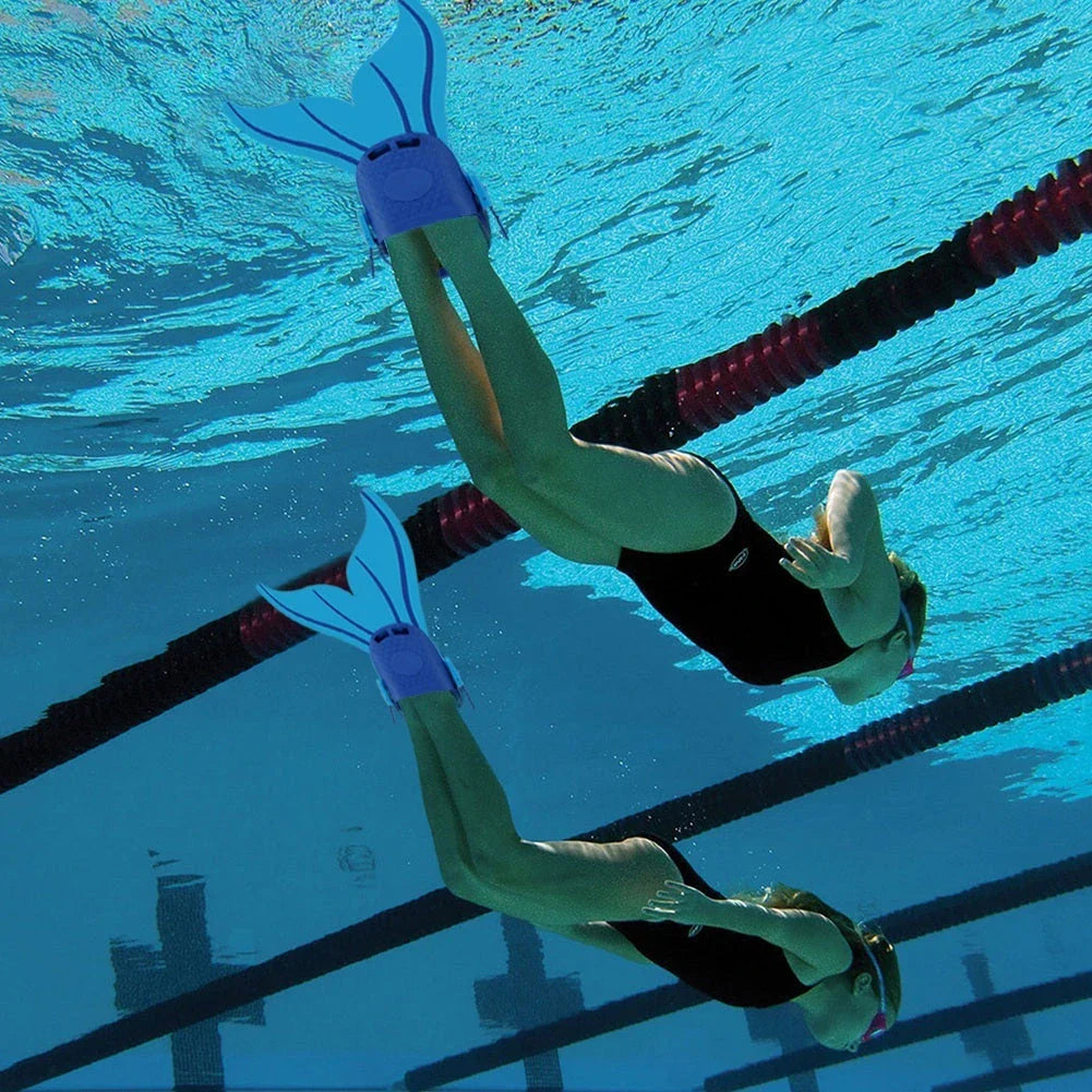 Adjustable swim fin foot flipper in blue, lake blue, and pink for enhanced swimming training
