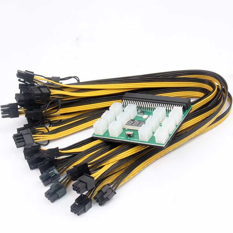 Server power conversion board to 6-pin PCIe adapter with twelve 50cm 8-pin graphics card power cables.