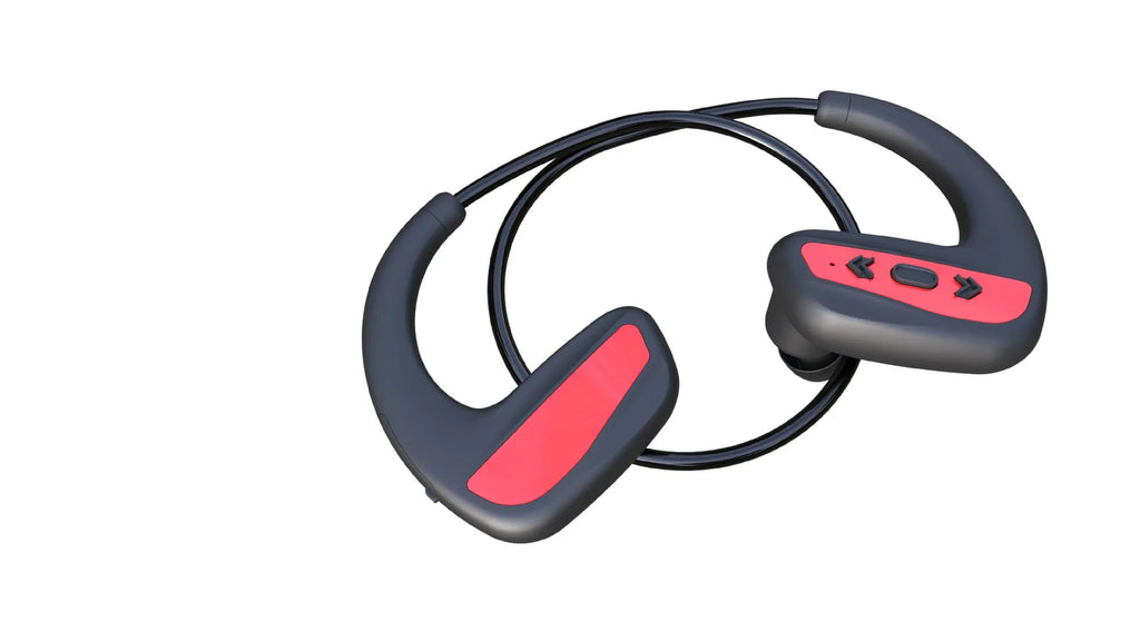 Suomijia SM608 waterproof Bluetooth swimming headset with 8GB memory in black and red options
