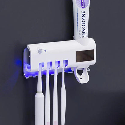 Automatic UV Toothbrush Sanitizer and Hands-Free Toothpaste Dispenser with Sleek, Stylish Design