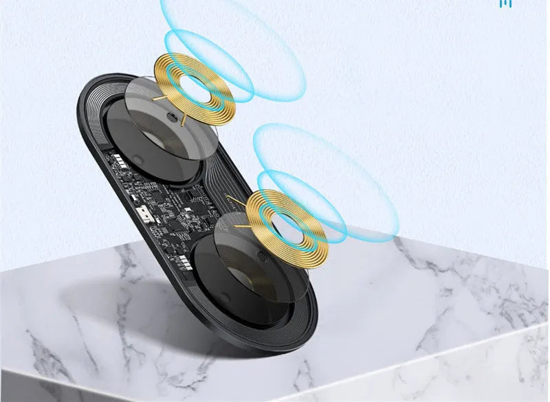 Baseus minimalist 2-in-1 wireless charger and power bank in black, transparent, or white.