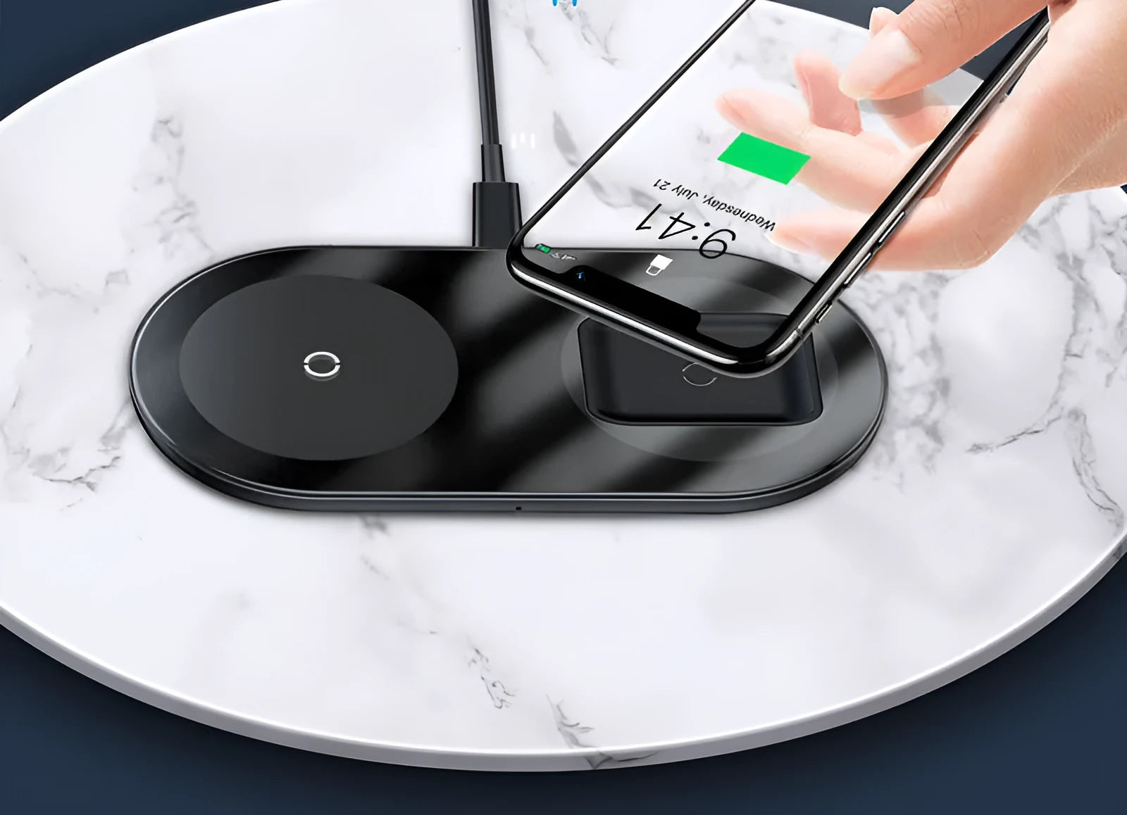 Baseus minimalist 2-in-1 wireless charger and power bank in black, transparent, or white.
