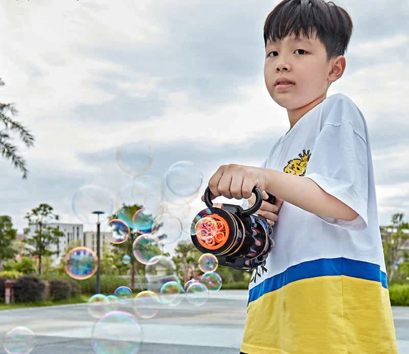 Gatling Bubble Gun Machine for kids with automatic electric bubble blowing and music light functions