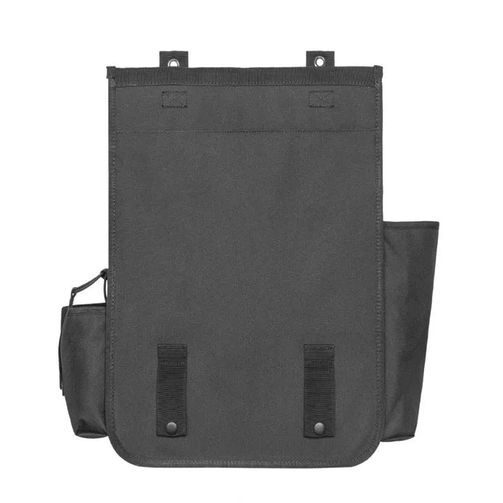 Black 600D Oxford cloth car seat back storage bag with pockets measuring 55x37cm