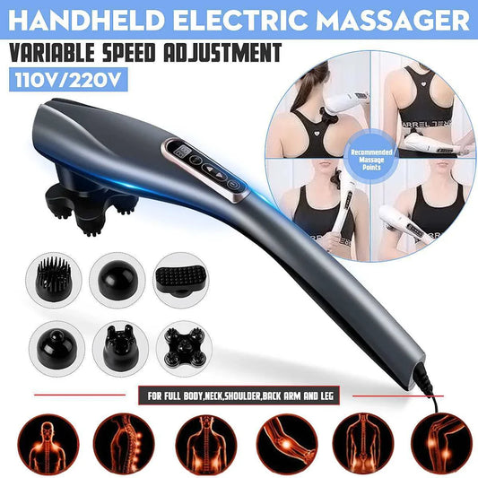 Electric handheld massager with 6 kneading heads for full body therapy