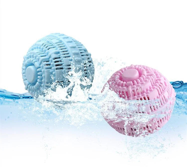 Laundry ball in blue, pink, white, and green for effective clothes cleaning