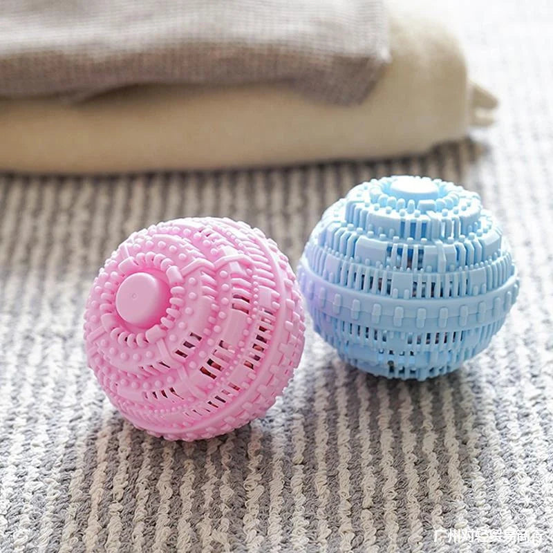 Laundry ball in blue, pink, white, and green for effective clothes cleaning