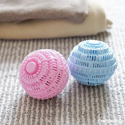 Laundry ball in blue, pink, white, and green for effective clothes cleaning