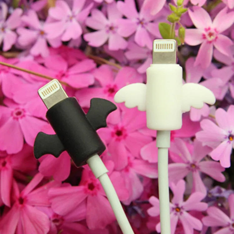 White and black silicone cable protective covers showing L and S sizes for mobile phone cables