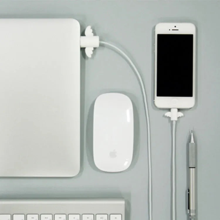 White and black silicone cable protective covers showing L and S sizes for mobile phone cables