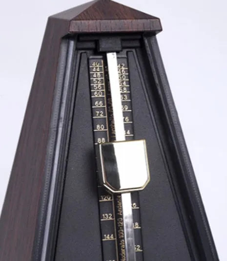 Tower metronome with PPS tempered plastic imitation wood grain body in mahogany colour