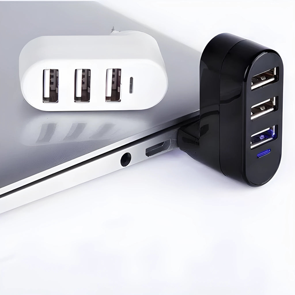 USB 2.0 hub splitter with spin colour finish in black and white options for computer port expansion