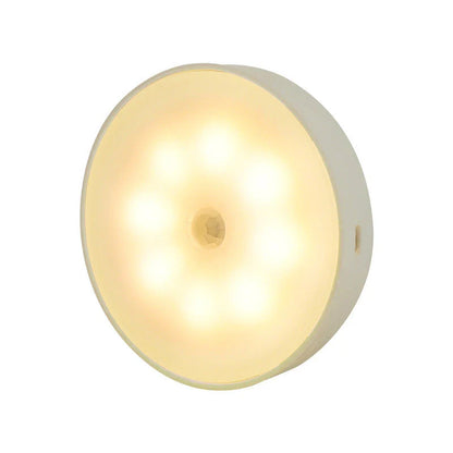 USB rechargeable motion sensor LED puck light for cabinets and night use