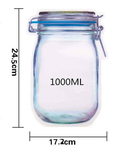 Reusable waterproof snack storage bag with zipper, 1L capacity