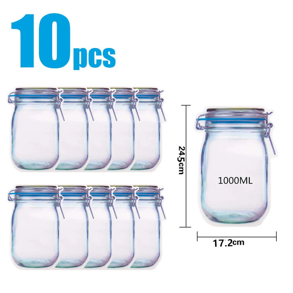 Reusable waterproof snack storage bag with zipper, 1L capacity