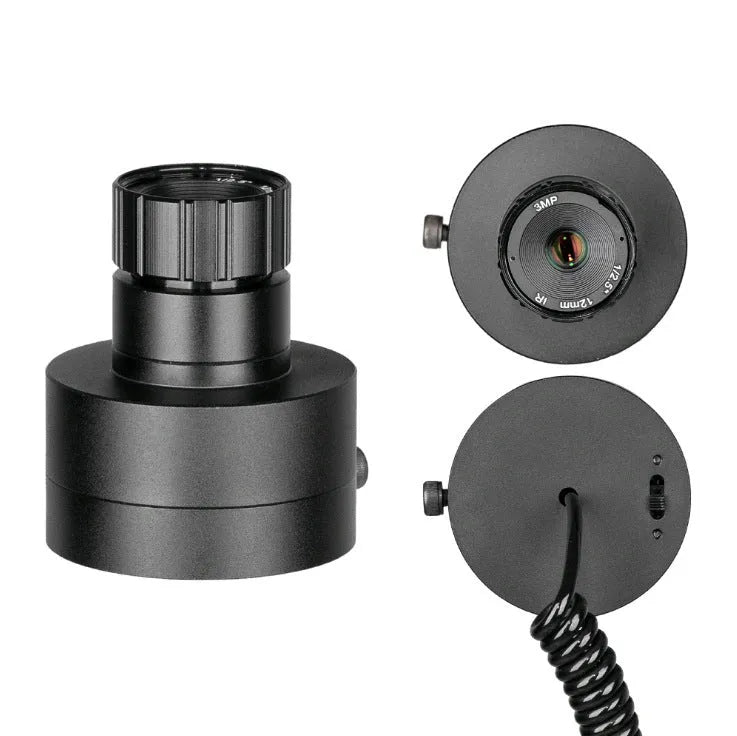 Black digital night vision goggles with 5-inch LCD display and infrared transmitter for low-light observation