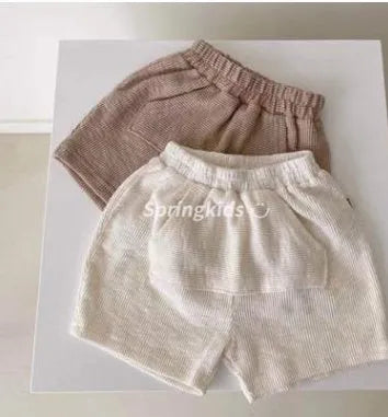 Baby romper summer cotton short sleeve solid colour pullover with triangle bag fart detail, loose fit, beige colour