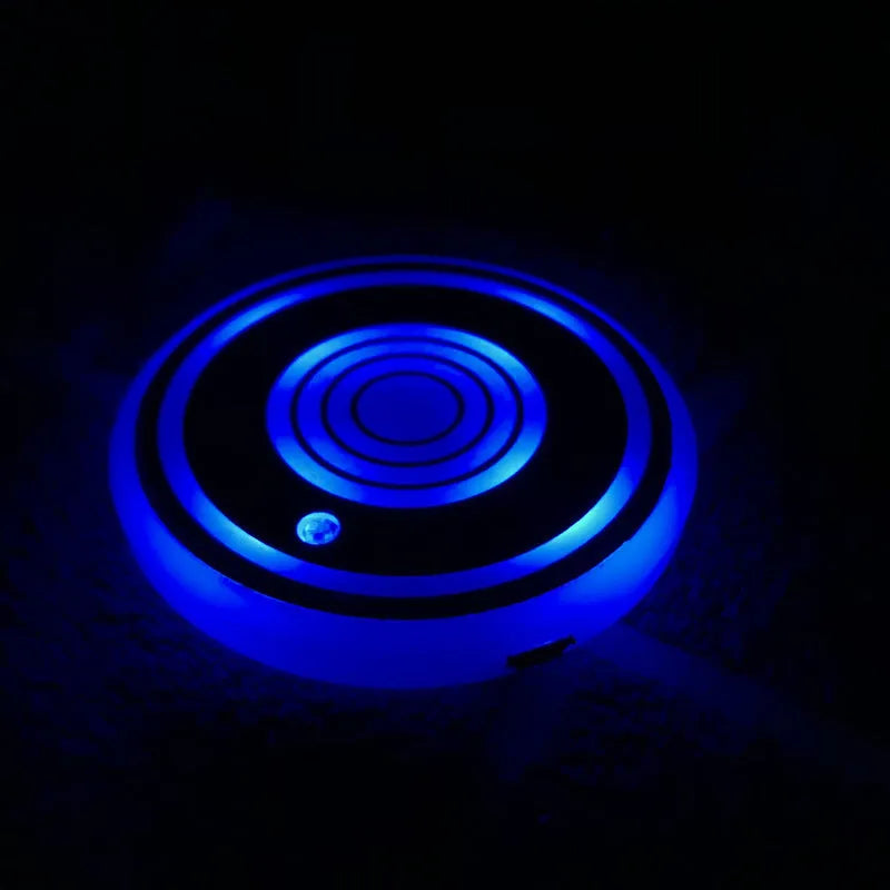 LED luminous acrylic water coaster 68mm diameter with five colour style options on a table